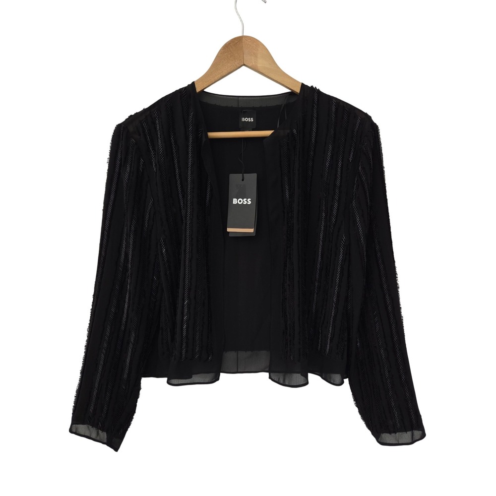 BOSS Jolenas Beaded Jacket Evening Open Front Womens 6 Black NWT $649